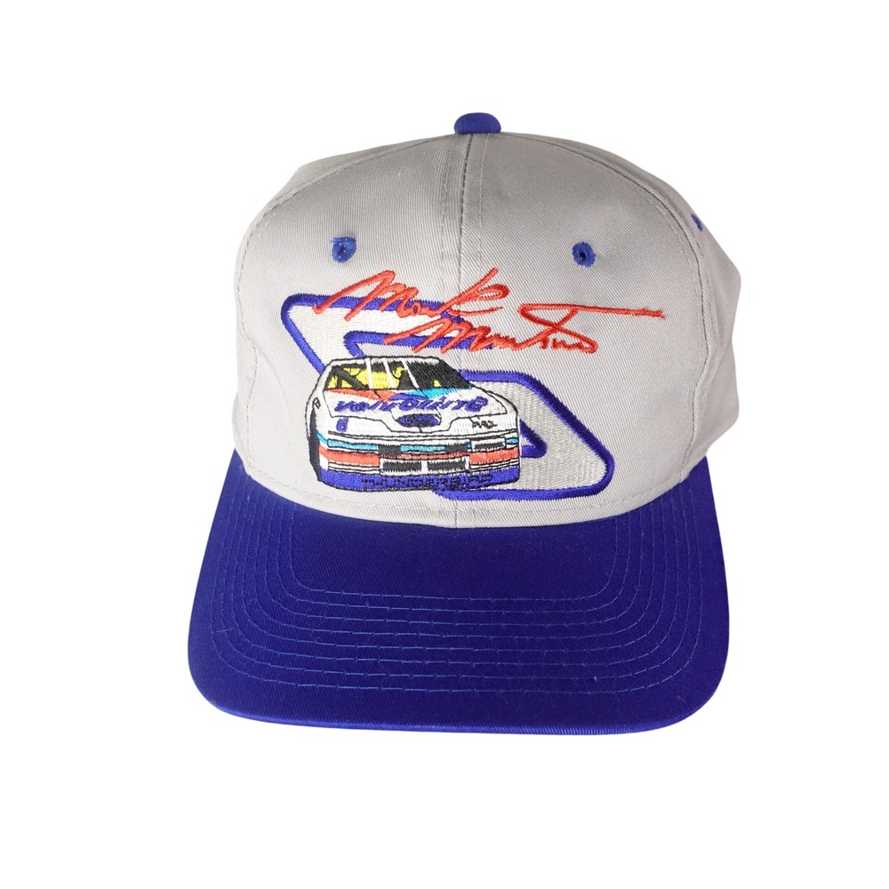 Vintage Mark Martin NASCAR Valvoline Ford Thunderbird Snapback Hat Gray Blue